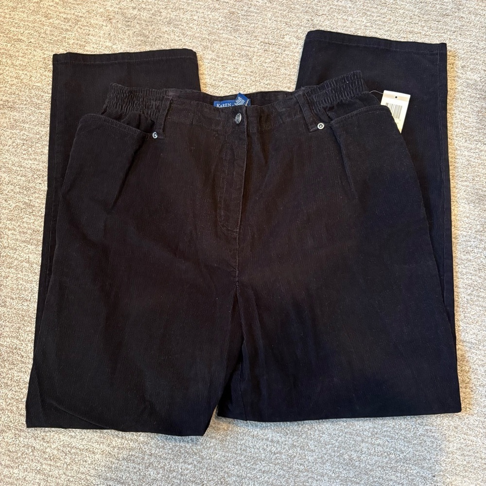 Vintage NWT Karen Scott Black Corduroy Straight Leg Pant - Size 12P